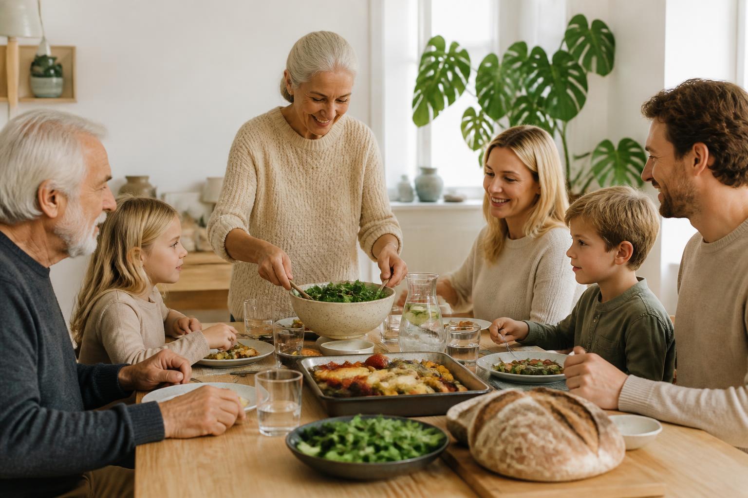 Familie i flere generasjoner rundt middagsbordet
