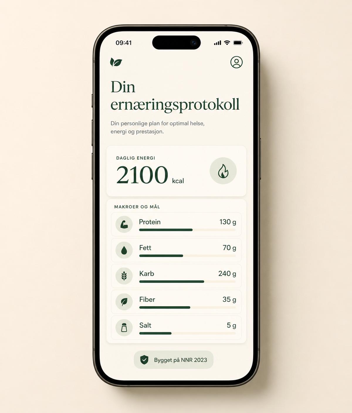 Skjermbilde av ernæringsprotokoll