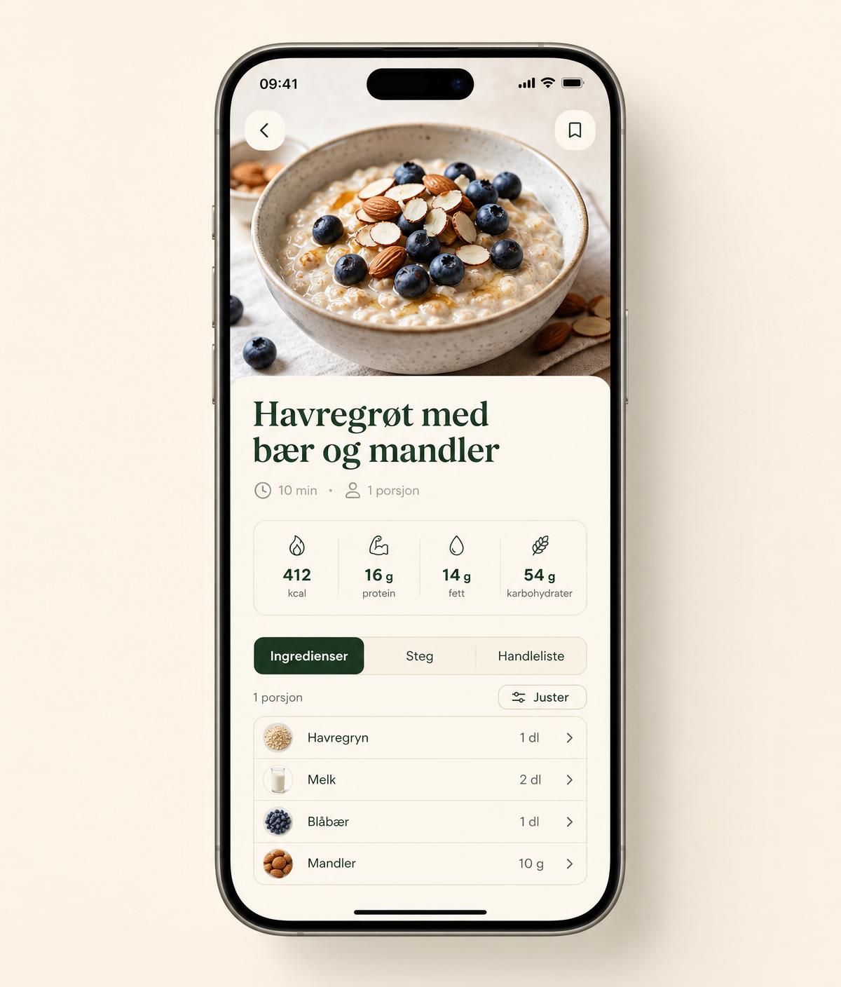 Skjermbilde av oppskrift